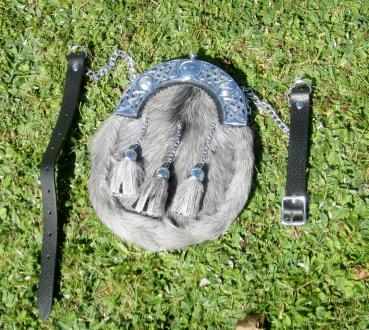 Großer Fell Sporran Grau aus Hasenfell zum Kilt NEU